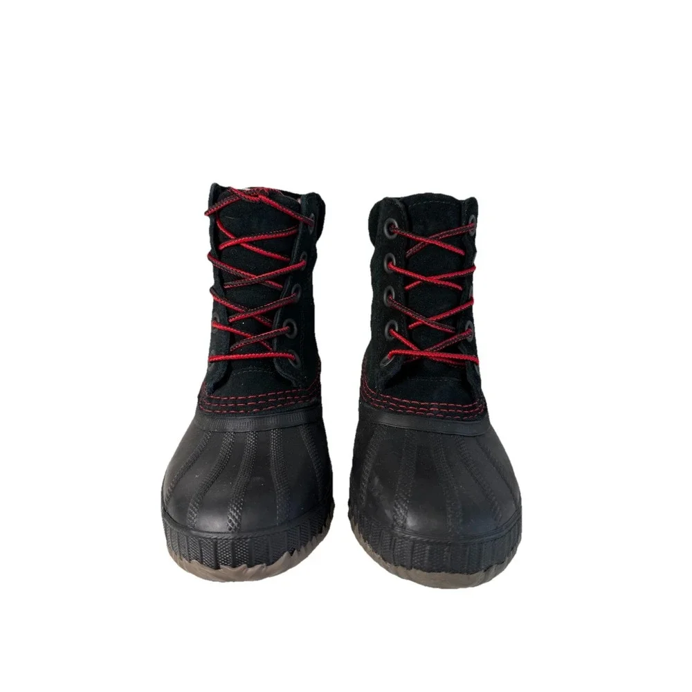 Sorel Youth Cheyanne‎ II Waterproof Lace-Up Boots Black/Red Size 1Y No Box